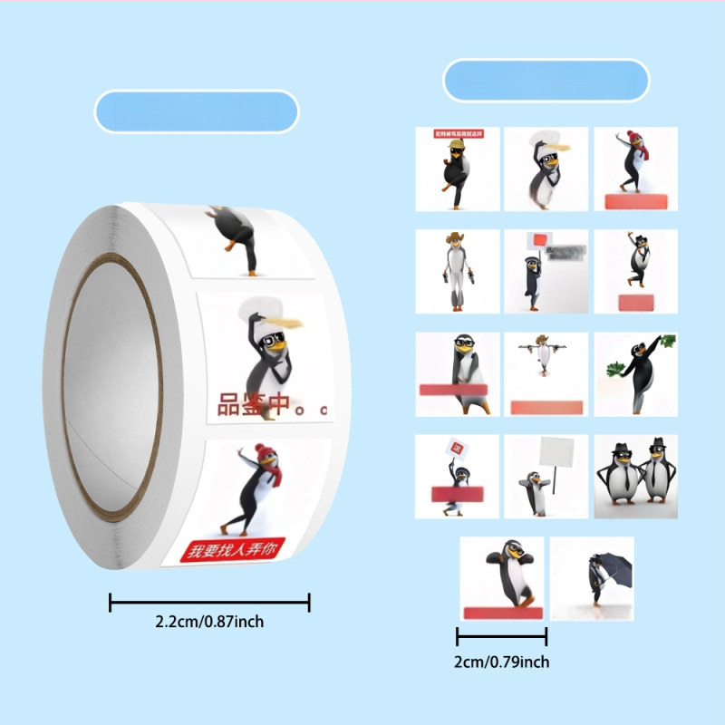 Pingvīnu emotikon uzlīmju komplekts, 500 uzlīmju, 14 loksnes, 50 g, drukāšana