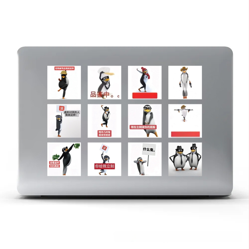 Pingvīnu emotikon uzlīmju komplekts, 500 uzlīmju, 14 loksnes, 50 g, drukāšana