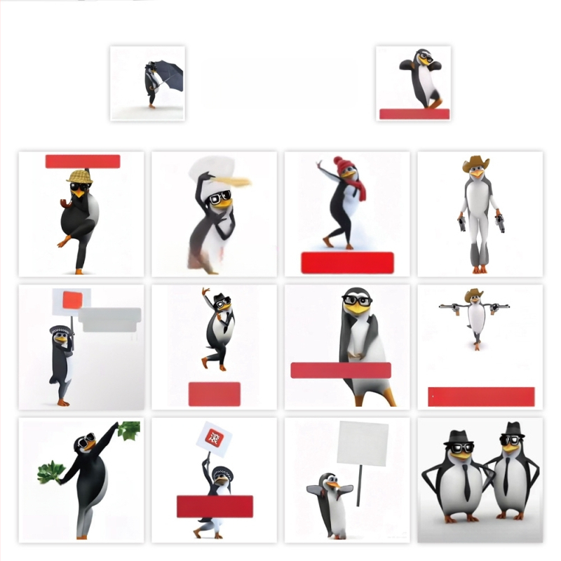 Pingvīnu emotikon uzlīmju komplekts, 500 uzlīmju, 14 loksnes, 50 g, drukāšana