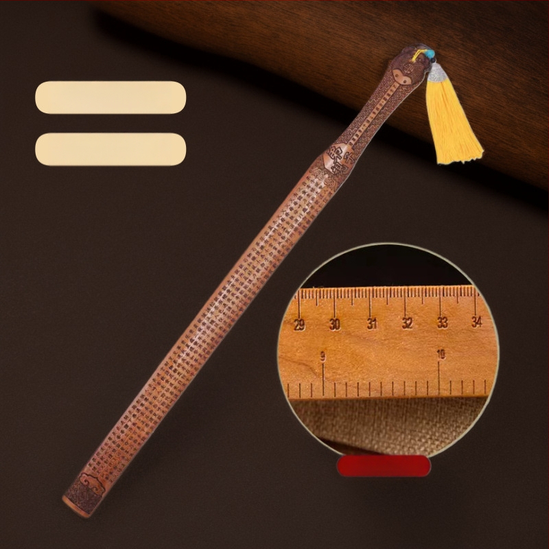 Persiku koka lineāls, roku darbs, ar mērluku, logotipa drukāšana pieejama