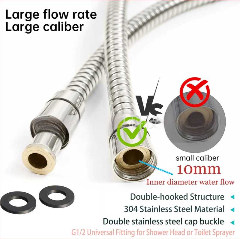 ABS dušo žarna, CUPC sertifikatas, didelis skersmuo ir didelis srautas, rankinis spiralinis montavimas, darbinė temperatūra 0–80°C