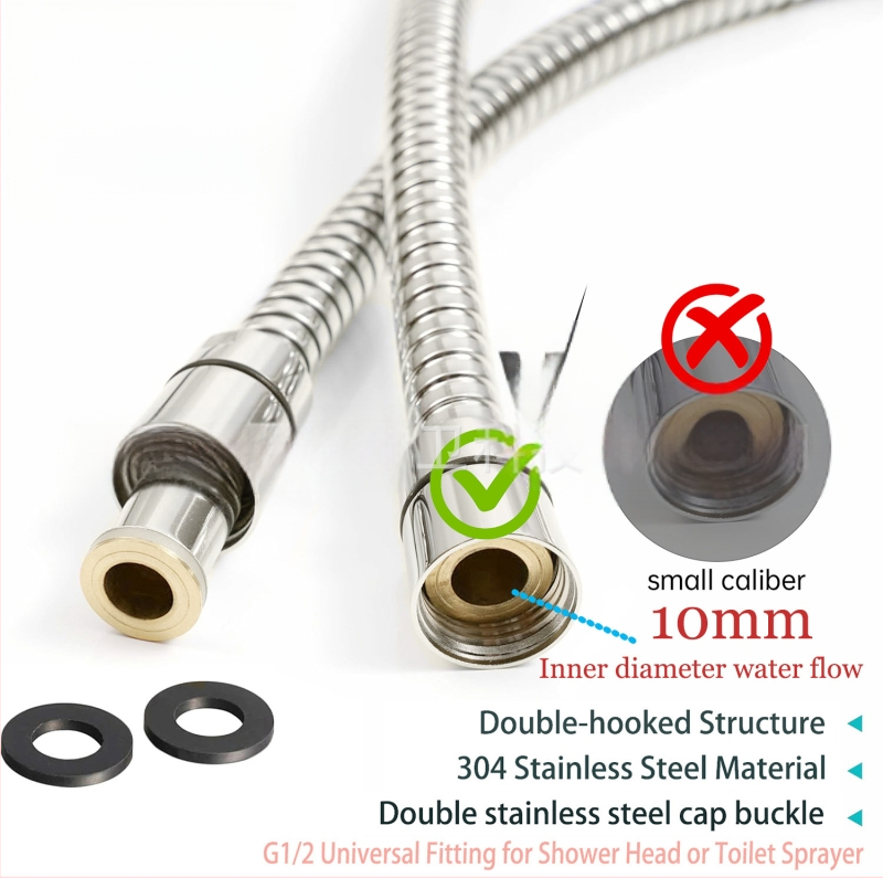 ABS dušo žarna, CUPC sertifikatas, didelis skersmuo ir didelis srautas, rankinis spiralinis montavimas, darbinė temperatūra 0–80°C