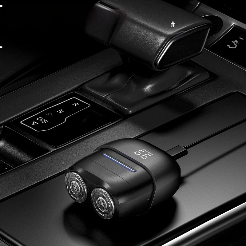 Nešiojamas elektrinės skutimosi priemonės su dviejų ašmenų rotacine galvute, plūduriuojanti galvutė, LED ekranas, įmontuota baterija, 60+ min veikimo laikas