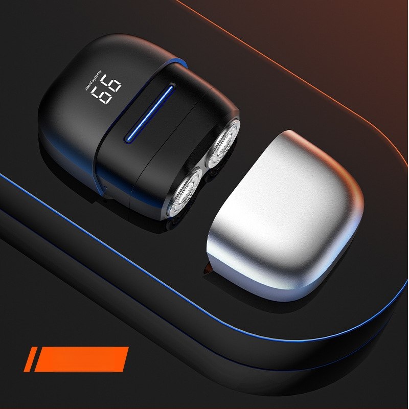 Nešiojamas elektrinės skutimosi priemonės su dviejų ašmenų rotacine galvute, plūduriuojanti galvutė, LED ekranas, įmontuota baterija, 60+ min veikimo laikas