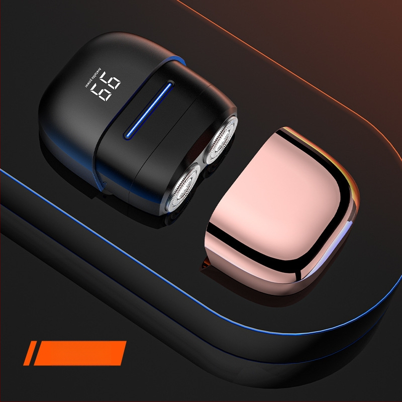 Nešiojamas elektrinės skutimosi priemonės su dviejų ašmenų rotacine galvute, plūduriuojanti galvutė, LED ekranas, įmontuota baterija, 60+ min veikimo laikas