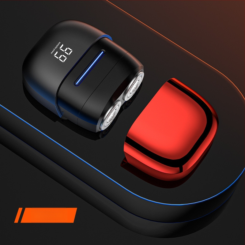 Nešiojamas elektrinės skutimosi priemonės su dviejų ašmenų rotacine galvute, plūduriuojanti galvutė, LED ekranas, įmontuota baterija, 60+ min veikimo laikas