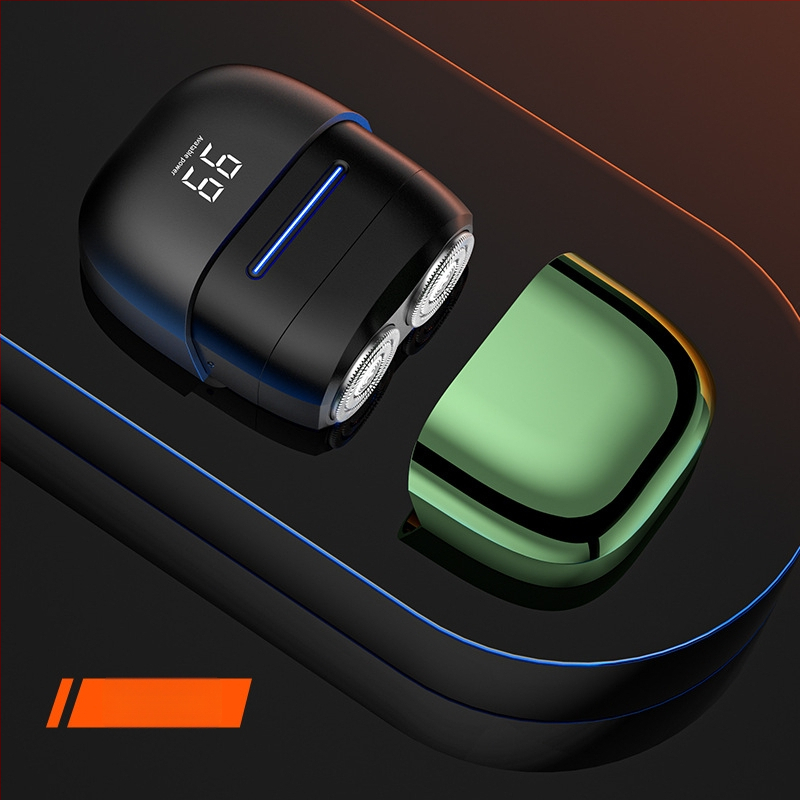 Nešiojamas elektrinės skutimosi priemonės su dviejų ašmenų rotacine galvute, plūduriuojanti galvutė, LED ekranas, įmontuota baterija, 60+ min veikimo laikas