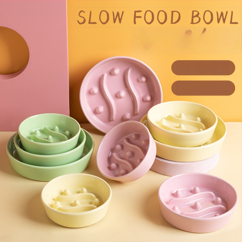 Keramikas lēnas barošanas bļoda mājdzīvniekiem ar aizrīšanās novēršanu un pret apgāšanos, kaķiem un suņiem