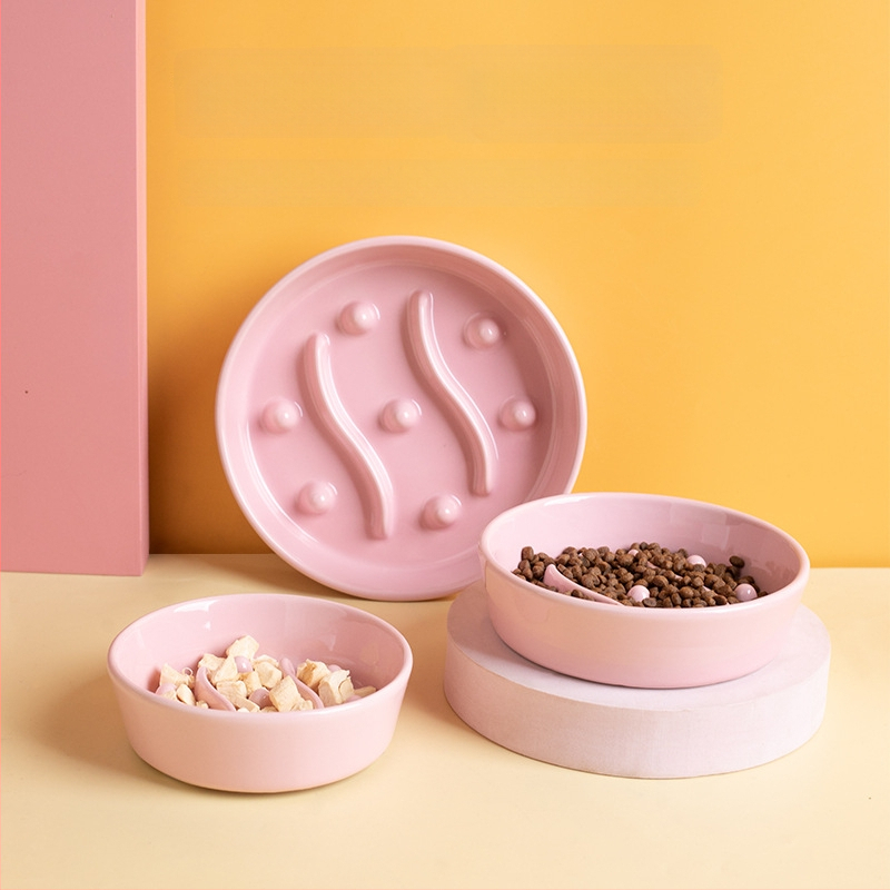 Keramikas lēnas barošanas bļoda mājdzīvniekiem ar aizrīšanās novēršanu un pret apgāšanos, kaķiem un suņiem