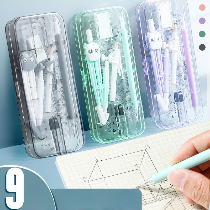 Geomeetria tööriistade komplekt õpilastele (mudel 1003; materjal: plastik; neto kaal: 120 g; komplekt sisaldab kompassi ja joonestusvahendit; pakkimine: karbis)