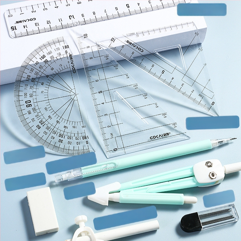 Geomeetria tööriistade komplekt õpilastele (mudel 1003; materjal: plastik; neto kaal: 120 g; komplekt sisaldab kompassi ja joonestusvahendit; pakkimine: karbis)