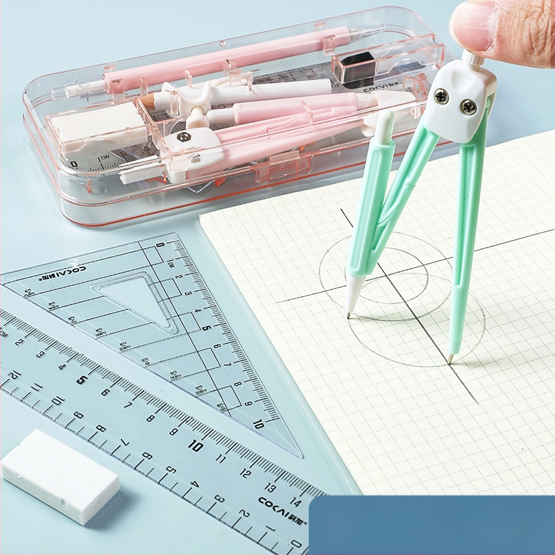 Geomeetria tööriistade komplekt õpilastele (mudel 1003; materjal: plastik; neto kaal: 120 g; komplekt sisaldab kompassi ja joonestusvahendit; pakkimine: karbis)