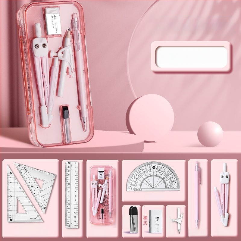 Geomeetria tööriistade komplekt õpilastele (mudel 1003; materjal: plastik; neto kaal: 120 g; komplekt sisaldab kompassi ja joonestusvahendit; pakkimine: karbis)