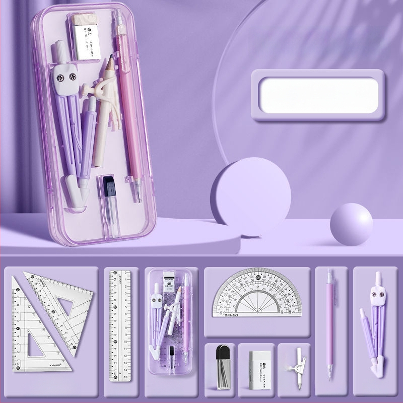 Geomeetria tööriistade komplekt õpilastele (mudel 1003; materjal: plastik; neto kaal: 120 g; komplekt sisaldab kompassi ja joonestusvahendit; pakkimine: karbis)