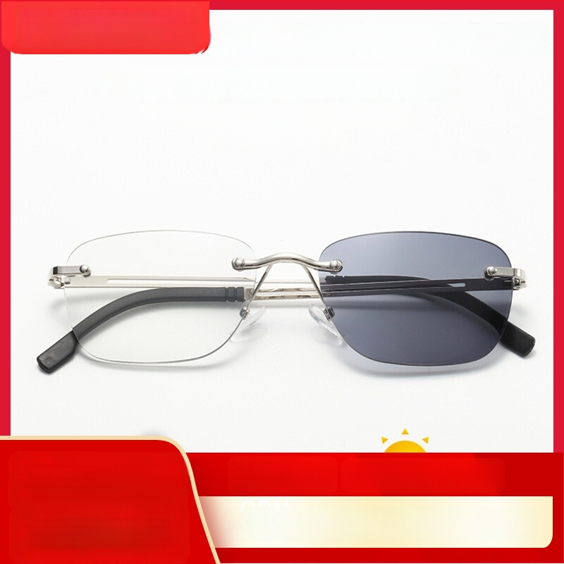 Be rėmelių skaitymo akiniai su fotokrominėmis lęšiais ir mėlynos šviesos apsauga, ultra lengvas rėmas, dvigubam naudojimui – tolimo ir arti