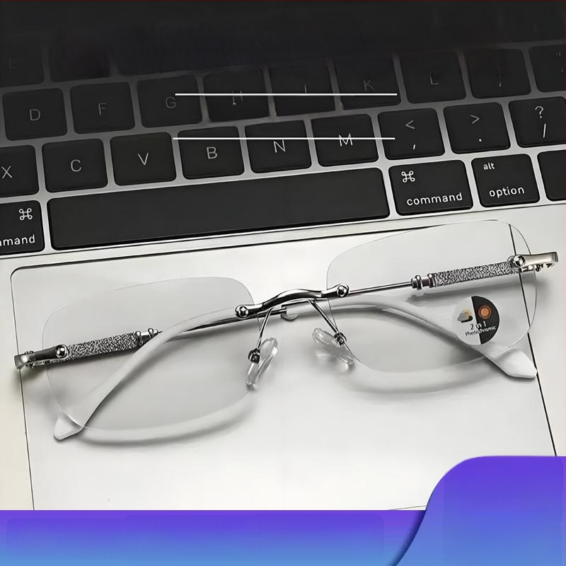 Skaitymo akiniai su fotokrominiais lęšiais – prieš mėlynos šviesos poveikį, lęšiai iš dervos, rėmas iš lydinio, pilnas rėmas, ovali forma