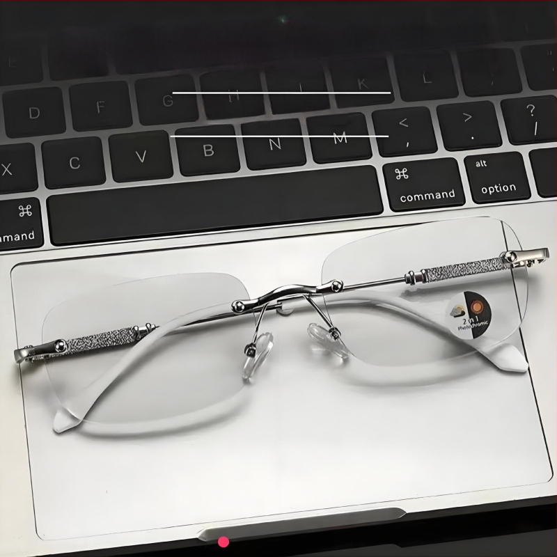 Skaitymo akiniai su fotokrominiais lęšiais – prieš mėlynos šviesos poveikį, lęšiai iš dervos, rėmas iš lydinio, pilnas rėmas, ovali forma