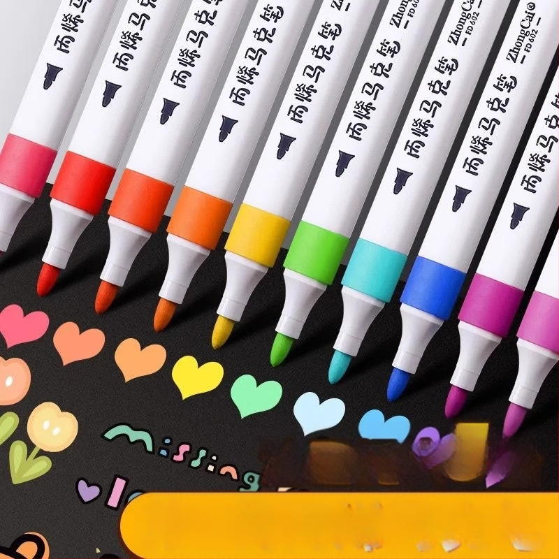 Akrüülmarker pliiats algkooli joonistamiseks, virnastatava disainiga, ei imbuta läbi paberit, Qiwang bränd