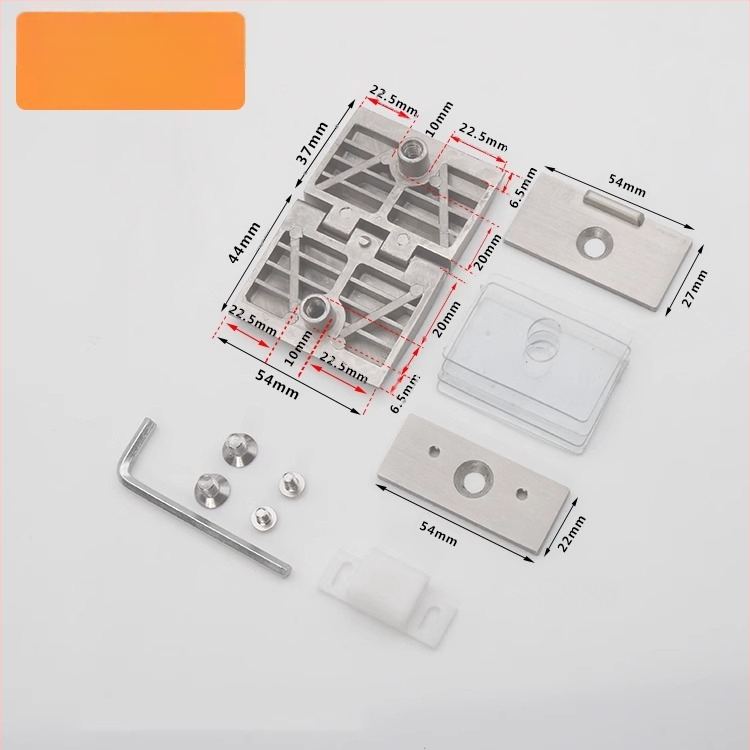 Stiklo durelių vyriukai vitrininėms spintelėms, cinko lydinys, šlifuotas ir blizgus paviršius, modernus minimalistinis stilius, vienpusiška ir dvipusė montavimas