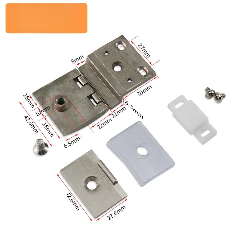 Stiklo durelių vyriukai vitrininėms spintelėms, cinko lydinys, šlifuotas ir blizgus paviršius, modernus minimalistinis stilius, vienpusiška ir dvipusė montavimas