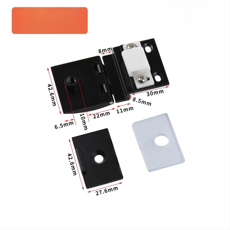 Stiklo durelių vyriukai vitrininėms spintelėms, cinko lydinys, šlifuotas ir blizgus paviršius, modernus minimalistinis stilius, vienpusiška ir dvipusė montavimas