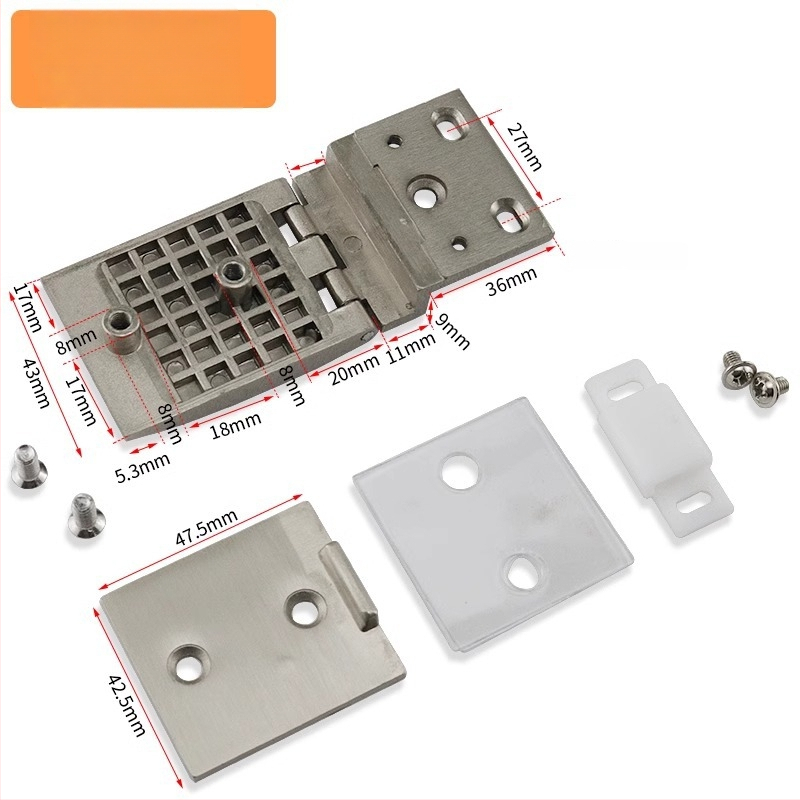 Stiklo durelių vyriukai vitrininėms spintelėms, cinko lydinys, šlifuotas ir blizgus paviršius, modernus minimalistinis stilius, vienpusiška ir dvipusė montavimas
