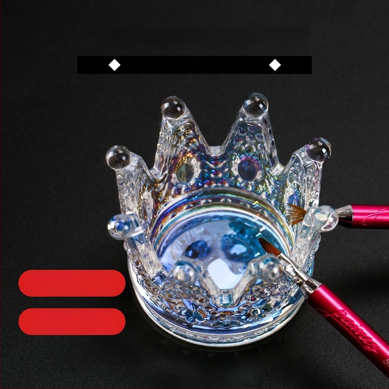 Stiklinis nagų dailės įrankių laikiklis su senovine karūnos reljefu, japonų stiliaus, krištolo puodelis ir plovimo funkcija (grynoji masė 150 g)