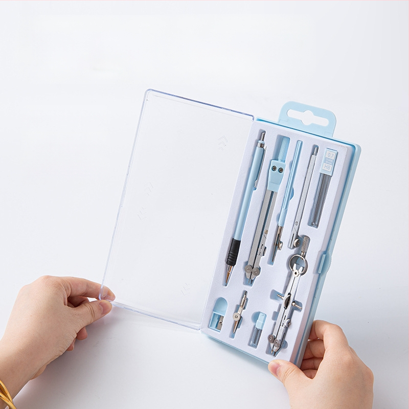 Mokiniams skirtas piešimo kompasų rinkinys, metalinis devynių dalių rinkinys, Duckbill rašiklis dizainui ir egzaminams