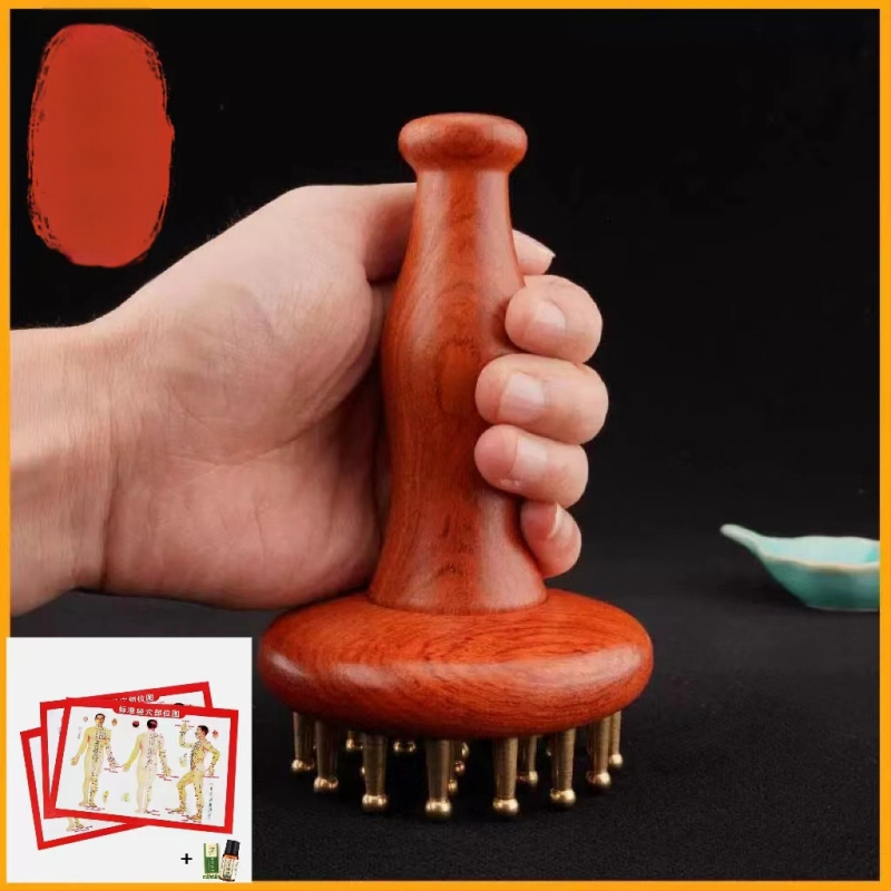 Meridiaani massaažiharja puidust käepidemega – Braziliast roosipuust, kogu keha massaaž, kõhule ja sääredele, üldiseks kasutamiseks