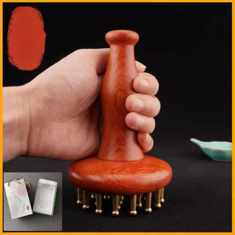 Meridiaani massaažiharja puidust käepidemega – Braziliast roosipuust, kogu keha massaaž, kõhule ja sääredele, üldiseks kasutamiseks