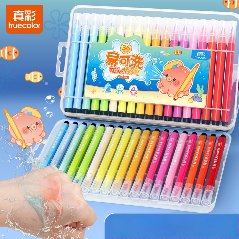 True Color akrüülmarker — pehme ots, akvarellistiil, korduvkasutatav pliiats lastele ja kooliprojektide jaoks