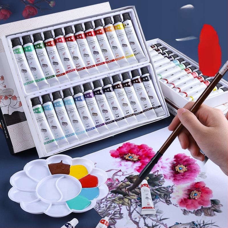 Kaba Bear traditsioonilise hiina maalimise pigmentide komplekt, 12 ml maht, 24-kasti pakend, maalimiseks