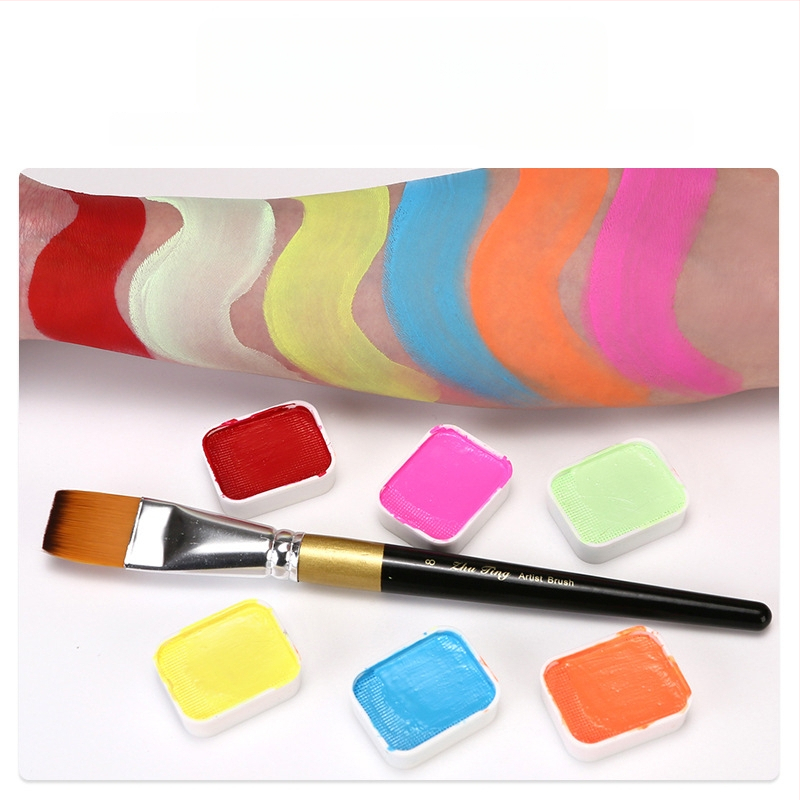 NUKOLO vees lahustuvad kehapigmendid, turvaline materjal, karbis pakendatud palett, kehamaalinguteks, litsentsiga privaatmärgid saadaval