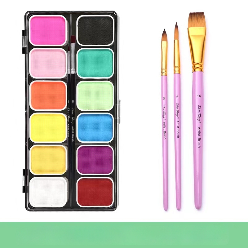 NUKOLO vees lahustuvad kehapigmendid, turvaline materjal, karbis pakendatud palett, kehamaalinguteks, litsentsiga privaatmärgid saadaval