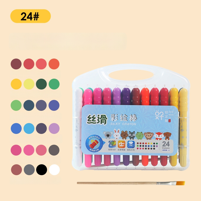 Lastele mõeldud vees lahustuvad õlipastellid pöörleva tuumaga, mudel HWJ0005, plastikust korpus, värvivalikud 12/24/36/48