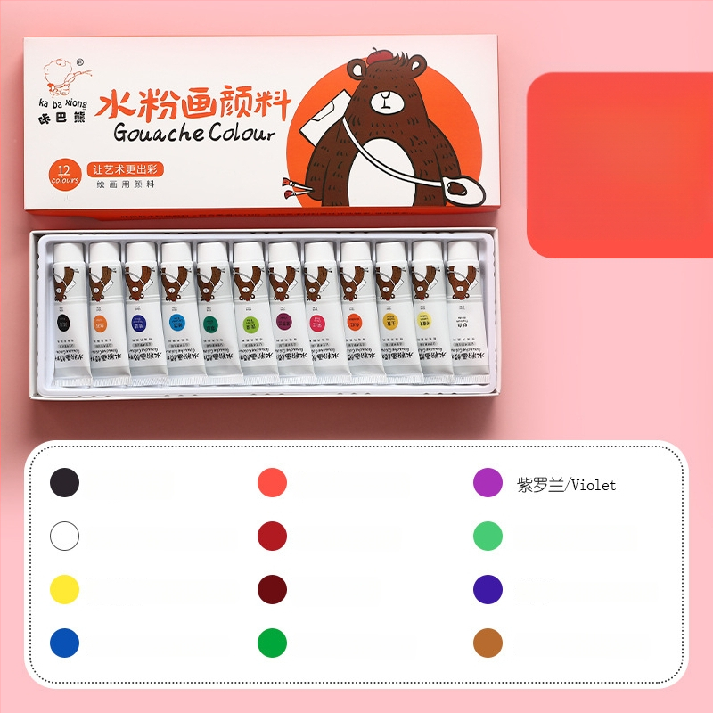 Kaba Bear laste gouache värvide komplekt, gouache, mahutavus 5–12 ml, karbis pakendatud
