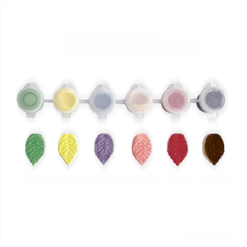 Alglazuuriga keramikapigmendi ribad – mineraalpigmentid, keskmise temperatuuriga glasuur, 3 ml per riba, 6 riba