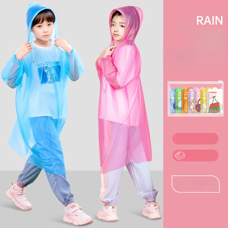Laste ühekordselt kasutatav vihmamantel – cartoon stiilis, PVC kangas, veekindel PU liimikiht, sobib matkamiseks