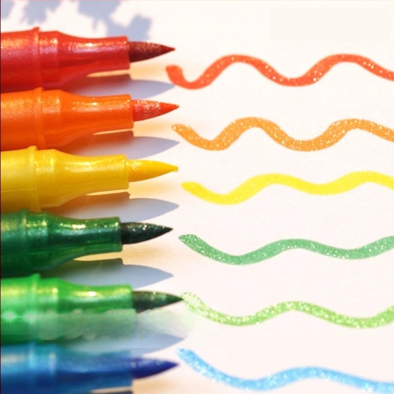 Kahekordse glitteri markerite komplekt pärlmutri otsikuga, vesivärvide ja akrüüll markerid; laia ots; täidetav (Bränd: Jiyu; 24 täite)