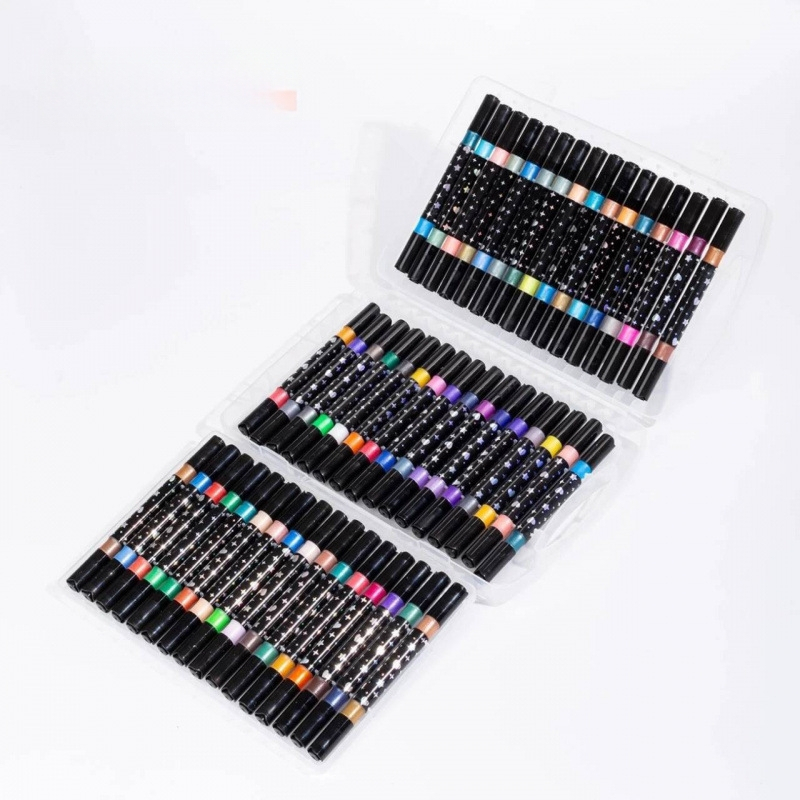 Kahekordse glitteri markerite komplekt pärlmutri otsikuga, vesivärvide ja akrüüll markerid; laia ots; täidetav (Bränd: Jiyu; 24 täite)