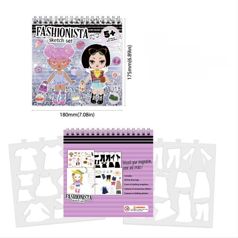 Mados eskizų lipdukų rinkinys — Prekės ženklas Praise, Skandinaviškas stilius, Spauda, Klijuojamas, IP leidimas: Ne