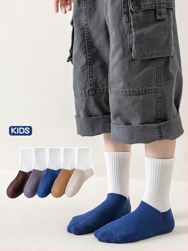 Laste poiste sokid kuni sääreni, puuvillased, hingavad, niiskust imavad, plokk-muster, 3–8 aastat