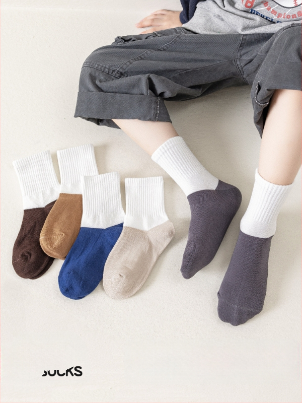 Laste poiste sokid kuni sääreni, puuvillased, hingavad, niiskust imavad, plokk-muster, 3–8 aastat