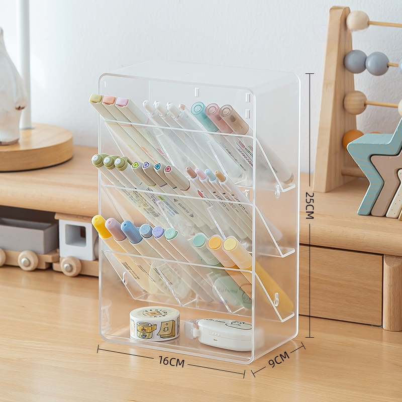 SD-3886 Ruutja plastist kirjutusvahendi hoidja kaldu läbipaistva disainiga – Suur maht, Mitmekülgne lauaorganisaator, Logo trükkimine, Kohandamine