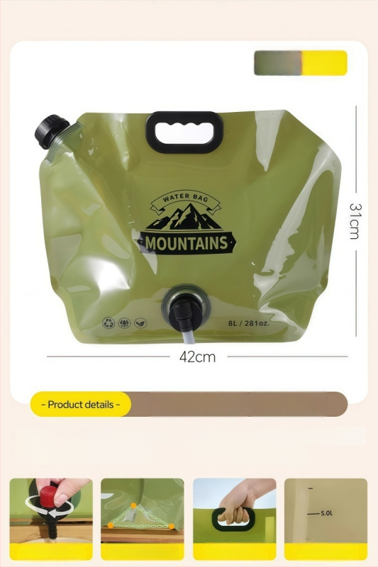 Išorinė vandens talpa lauko reikmėms, storintas sulankstomas vandens maišas, maisto kokybės, PE+nylon+PET, Zhongheng