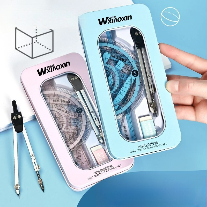 Daudzfunkcionālais kompassa un lineāla komplekts – pilns zīmēšanas rīku komplekts skolēniem, no sakausējuma materiāla