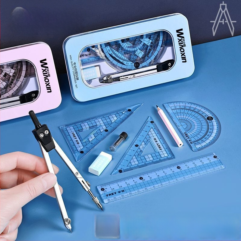 Daudzfunkcionālais kompassa un lineāla komplekts – pilns zīmēšanas rīku komplekts skolēniem, no sakausējuma materiāla