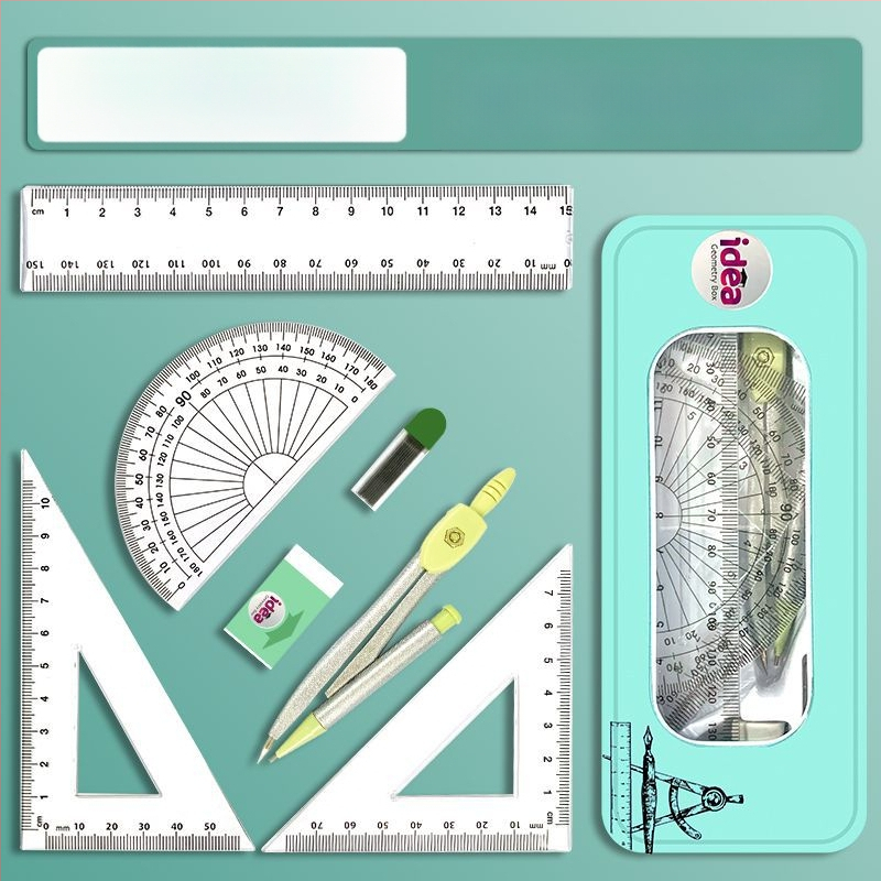 Daudzfunkcionālais kompassa un lineāla komplekts – pilns zīmēšanas rīku komplekts skolēniem, no sakausējuma materiāla