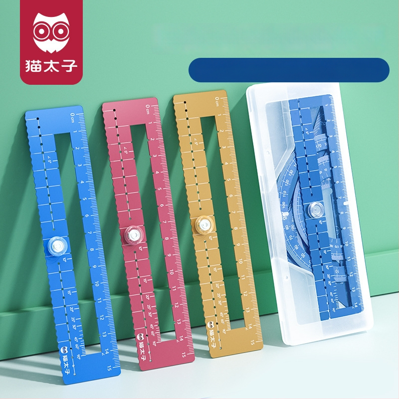 Cat Prince M1314-1 Aliuminio lydinio universalus liniuotės rinkinys, 4 vnt., įskaitant trikampę liniuotę ir kampomatis