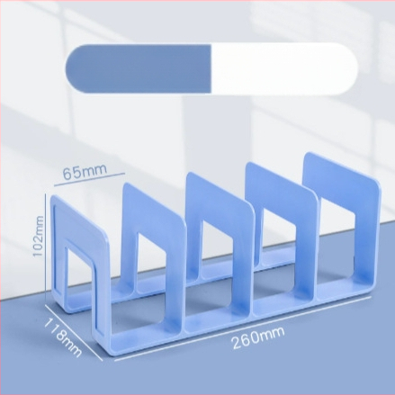 Plastikinis vertikalus failų laikiklis su keturiais skyreliais biurui